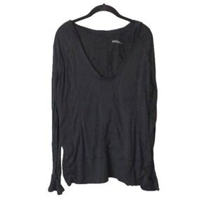 Zella‎ Scoop Neck Hoodie Top Long Sleeve Ruched Pullover T-shirt  Black Large L